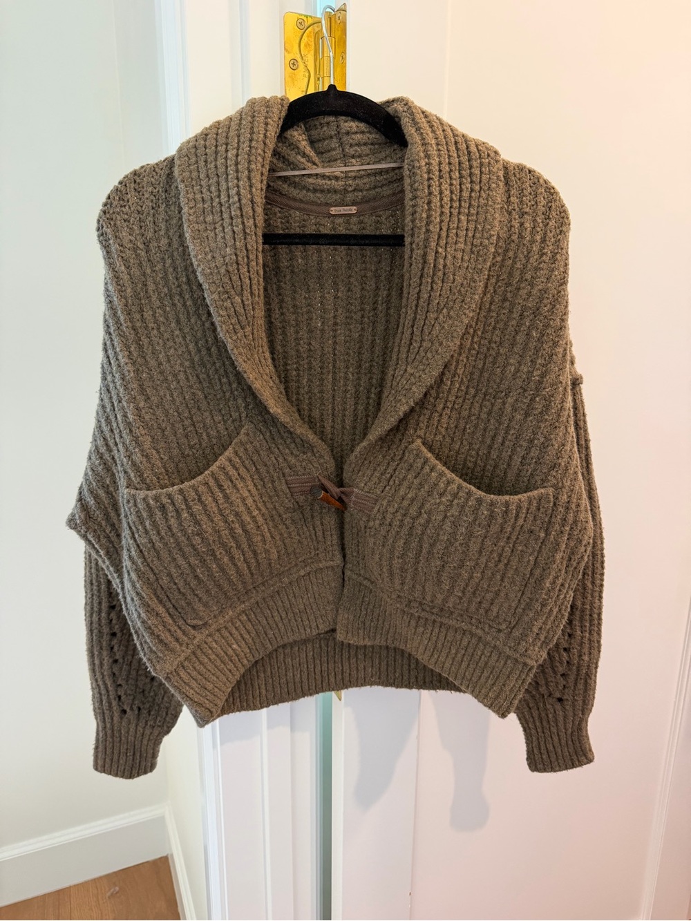 Free People Chunky Shawl Collar Cardigan - Taupe